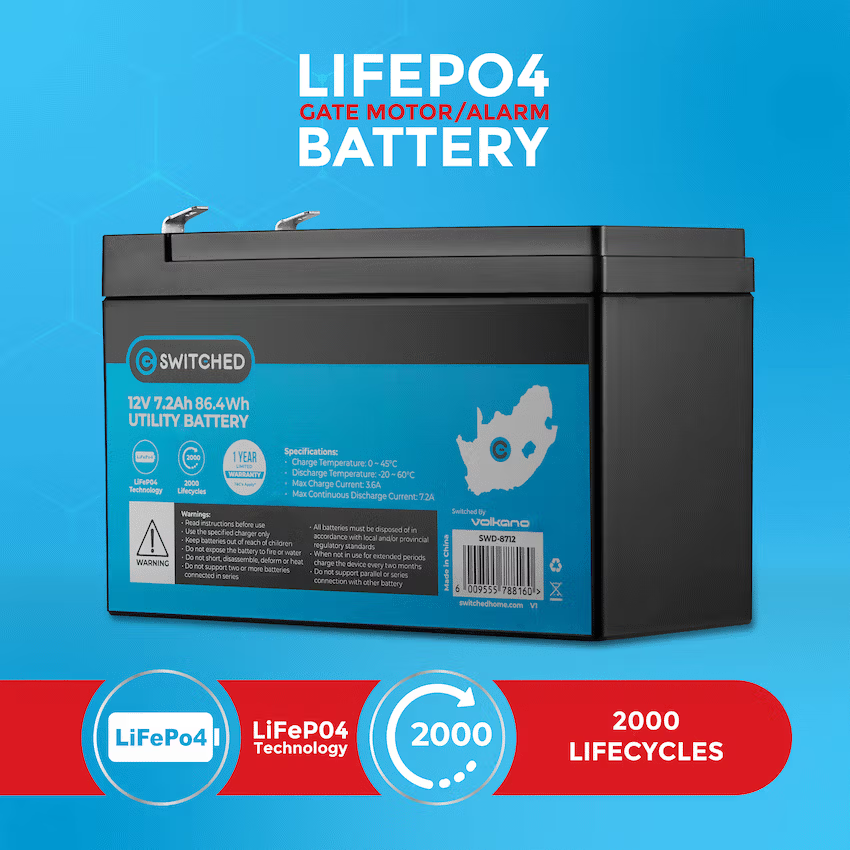 Switched LiFePO4 Gate Motor/Alarm Battery