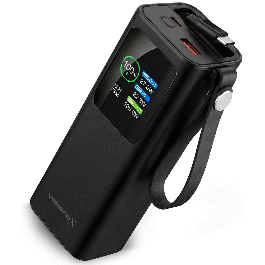 VolkanoX Titan Series - 20 000 mAh - Power Bank with retractable Type-C Cable with Flashlight